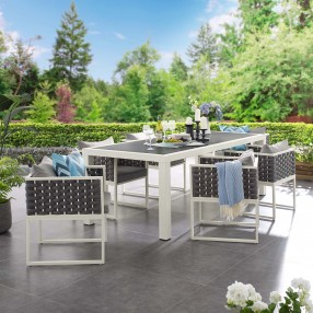Modway Stance 7 Piece Outdoor Patio Aluminum Dining Set - White Gray - Lifestyle