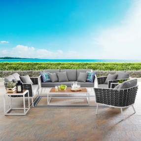 Modway Stance 5 Piece Outdoor Patio Aluminum Sectional Sofa Set - White Gray - Lifestyle