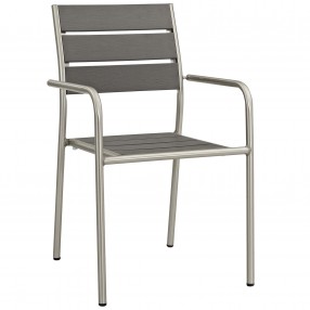 Modway Shore Outdoor Patio Aluminum Dining Rounded Armchair in Silver Gray - Set of Two - Front Side Angle