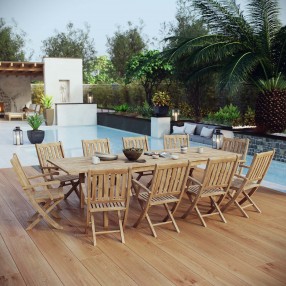 Modway Marina 11 Piece Outdoor Patio Teak Dining Set - Natural - Lifestyle