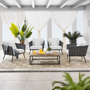 Modway Stance 5 Piece Outdoor Patio Aluminum Sectional Sofa Set - Gray White - Lifestyle
