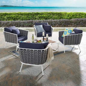 Modway Stance 5 Piece Outdoor Patio Aluminum Sectional Sofa Set - White Navy - Lifestyle