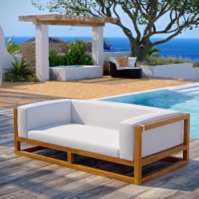 Modway Newbury Accent Lounge Outdoor Patio Premium Grade A Teak Wood Sofa - Natural White - Lifestyle