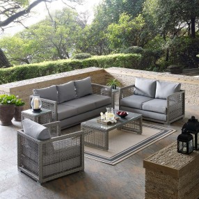 Modway Aura 6 Piece Outdoor Patio Wicker Rattan Set - Gray Gray - Lifestyle