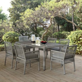 Modway Aura 7 Piece Outdoor Patio Wicker Rattan Set - Gray Gray - Lifestyle