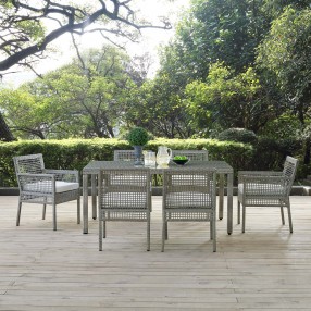 Modway Aura 7 Piece Outdoor Patio Wicker Rattan Set - Gray White - Lifestyle
