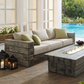 Modway Manteo Rustic Coastal Outdoor Patio Sunbrella® Sofa - Light Gray Beige - Lifestyle