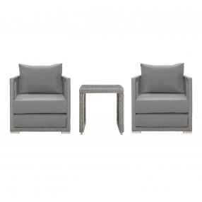 Modway Aura 3 Piece Outdoor Patio Wicker Rattan Set - Gray Gray - Set in Front Angle