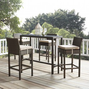 Modway Conduit Bar Stool Outdoor Patio Wicker Rattan in Brown Beige - Set of Four - Lifestyle