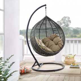 Modway Garner Teardrop Outdoor Patio Swing Chair in Gray Mocha - Lifestyle