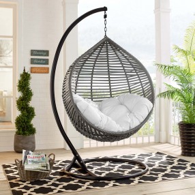 Modway Garner Teardrop Outdoor Patio Swing Chair in Gray White - Lifestyle
