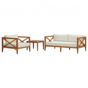 Modway Northlake 3 Piece Outdoor Patio Premium Grade A Teak Wood Set - Natural White - Set in Front Angle