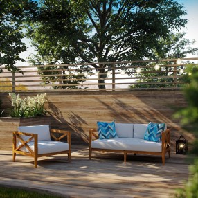 Modway Northlake 2 Piece Outdoor Patio Premium Grade A Teak Wood Set - Natural White - Lifestyle