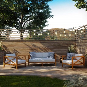 Modway Northlake 3 Piece Outdoor Patio Premium Grade A Teak Wood Set - Natural White - Lifestyle