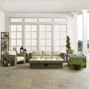 Modway Manteo Rustic Coastal Outdoor Patio Sunbrella® 5 Piece Set - Light Gray Beige - Lifestyle