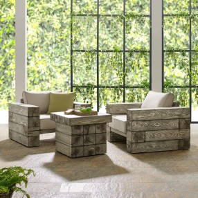 Modway Manteo Rustic Coastal Outdoor Patio Sunbrella® 3 Piece Set - Light Gray Beige - Lifestyle