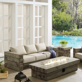 Modway Manteo Rustic Coastal Outdoor Patio Sunbrella® Sofa and Fire Pit Set - Light Gray Beige - Lifestyle