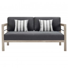Modway Wiscasset Outdoor Patio Acacia Wood Loveseat - Light Gray - Front Angle