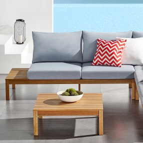 Modway Freeport Karri Wood Outdoor Patio Loveseat with Left Facing Side End Table in Natural Light Blue - Lifestyle