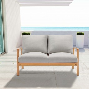 Modway Orlean Outdoor Patio Eucalyptus Wood Loveseat - Natural Light Gray - Lifestyle