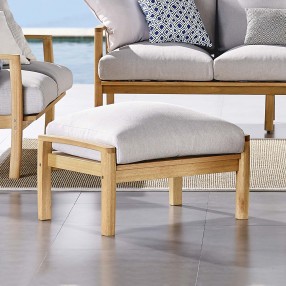Modway Orlean Outdoor Patio Eucalyptus Wood Ottoman - Natural Light Gray - Lifestyle