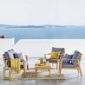 Modway Syracuse Outdoor Patio Upholstered 4 Piece Furniture Set - Natural Gray - Lifestyle