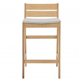 Modway Riverlake Outdoor Patio Ash Wood Counter Stool - Natural Taupe - Front Angle