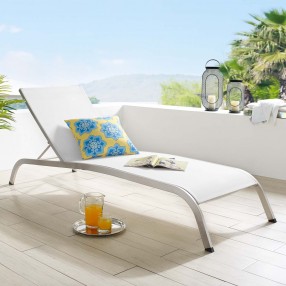 Modway Savannah Mesh Chaise Outdoor Patio Aluminum Lounge Chair - White - Lifestyle