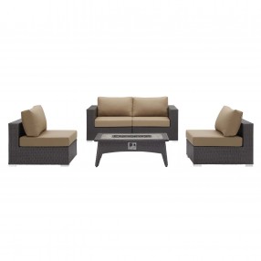 Modway Convene 5 Piece Set Outdoor Patio with Fire Pit - Espresso Mocha - Set in Front Angle