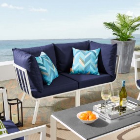 Modway Riverside 2 Piece Outdoor Patio Aluminum Sectional Sofa Set - White Navy - Lifestyle