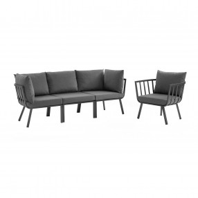 Modway Riverside 4 Piece Outdoor Patio Aluminum Set in Gray Charcoal - Front Angle