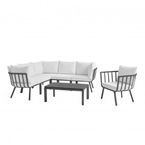 Modway Riverside 7 Piece Outdoor Patio Aluminum Set - Gray White - Set in Front Angle