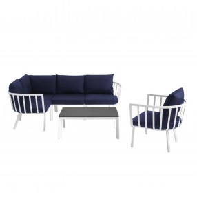 Modway Riverside 6 Piece Outdoor Patio Aluminum Set - White Navy - Set in Front Angle
