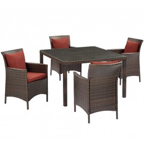 Modway Conduit 5 Piece Outdoor Patio Wicker Rattan Set - Brown Currant - Set in Front Side Angle