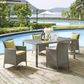 Modway Conduit 5 Piece Outdoor Patio Wicker Rattan Dining Set in Light Gray Peridot - Lifestyle