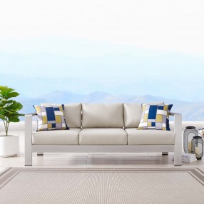 Modway Shore Outdoor Patio Aluminum Sofa in Silver Beige - Lifestyle
