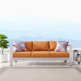 Modway Shore Outdoor Patio Aluminum Sofa - Silver Orange - Lifestyle