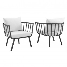 Modway Riverside Outdoor Patio Aluminum Armchair in Gray White - Set of Two - Set