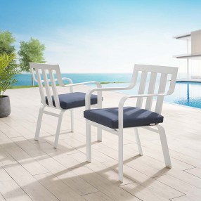 Modway Baxley Outdoor Patio Aluminum Armchair in White Navy - Set of Two - Lifestyle