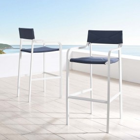 Modway Raleigh Outdoor Patio Aluminum Bar Stool in White Navy - Set of Two - Lifestyle