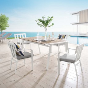 Modway Baxley 5 Piece Outdoor Patio Aluminum Dining Set - White Gray - Lifestyle
