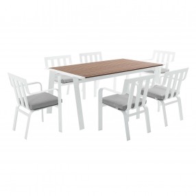 Modway Baxley 7 Piece Outdoor Patio Aluminum Dining Set - White Gray - Set in Front Side Angle