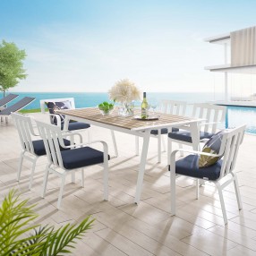 Modway Baxley 7 Piece Outdoor Patio Aluminum Dining Set - White Navy - Lifestyle