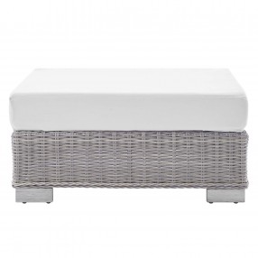 Modway Conway Sunbrella® Outdoor Patio Wicker Rattan Ottoman - Light Gray White - Front Angle