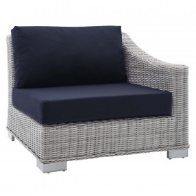 Modway Conway Sunbrella® Outdoor Patio Wicker Rattan Right-Arm Chair - Light Gray Navy - Front Side Angle