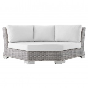 Modway Conway Sunbrella® Outdoor Patio Wicker Rattan Round Corner Chair - Light Gray White - Front Angle