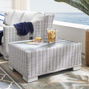 Modway Conway Outdoor Patio Wicker Rattan Coffee Table in 32"/45'' - Light Gray - Lifestyle