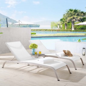 Modway Savannah 3 Piece Outdoor Patio Mesh Set in White - Lifestyle