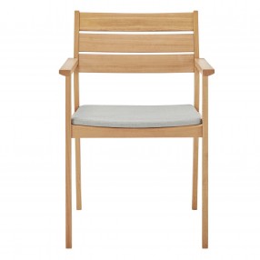 Modway Viewscape Outdoor Patio Ash Wood Dining Armchair in Natural Taupe - Set of Two - Front Angle
