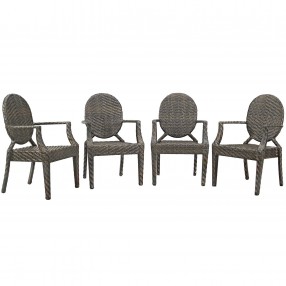 Modway Casper Outdoor Patio Dining Armchair in Brown - Set of Four - Set in Front Angle 